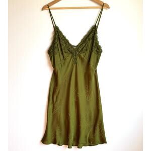 Rumored Lace Silky Slip Dress Size Large Olive Green Fairy Grunge Whimsigoth Y2K